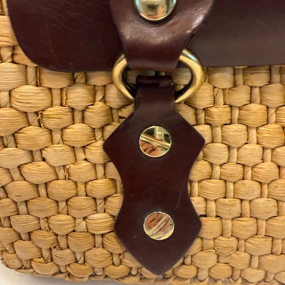 Michael Kors Santorini Raffia & Cognac Leather Woven Shoulder Bag EUC - Picture 5 of 12
